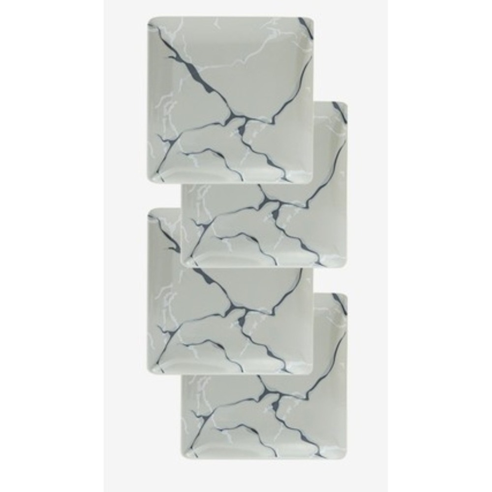 Short Stories Square Ceramic Salad Plate Set of 4 Grey Marble 8 Inch